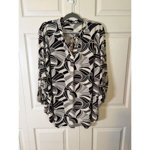 Catherines Est 1946 Womens Plus 22/24W Abstract Floral Roll Tab Sleeve Tunic Top